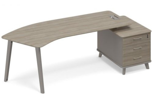 Стол эргономичный правый на тумбе малой (тип 5) Види Металл, цвет мокко + вяз