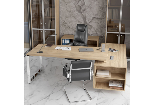 Стол руководителя на опорной тумбе левый Некста Директ, цвет вяз + хром