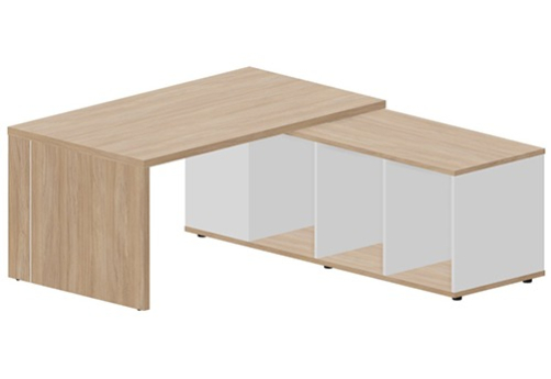 Стол на опорной сервисной тумбе (правый) Эльберт, цвет светлый дуб + белый