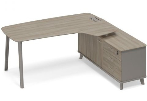 Стoл руководителя правый (тип 4) эргономичный с тумбой Види Металл, цвет мокко + вяз