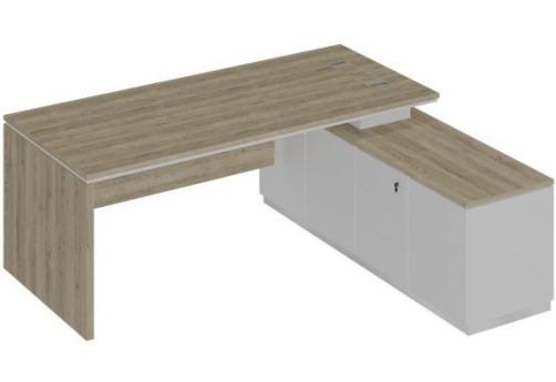Стол руководителя (опора ДСП) на опорной тумбе Римини Т, цвет дуб светлый + белый + белый