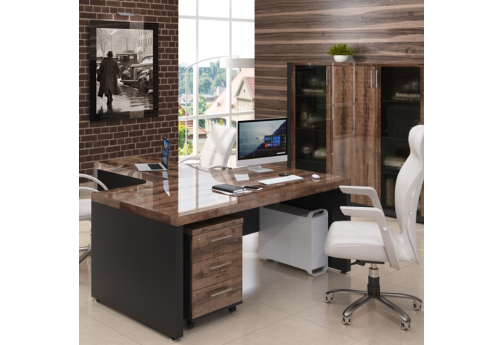 Стол руководителя с брифинг-приставкой Виктория, цвет дуб + черный