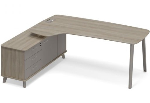 Стoл руководителя эргономичный на опорной тумбе левый (тип 4) Види Металл, цвет вяз + мокко