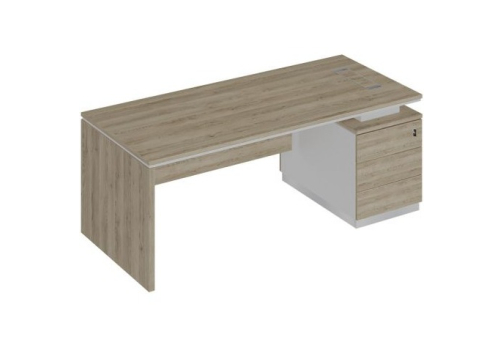 Стол руководителя (опора ДСП) на опорной тумбе Римини Т, цвет дуб светлый + белый + дуб светлый