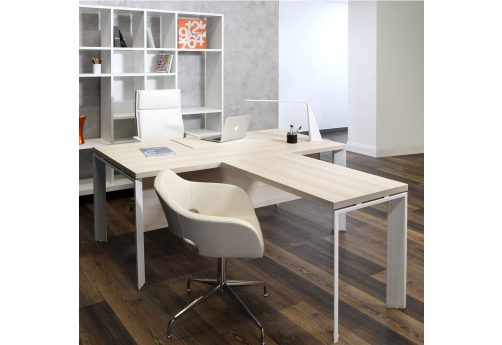 Стол рабочий с передней панелью и брифинг-приставкой Вайли Металл, цвет дуб светлый