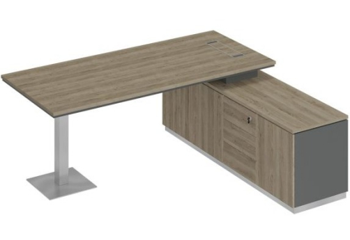 Стол руководителя на опорной тумбе Римини Т, цвет дуб светлый + антрацит + дуб светлый