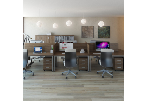 Рабочая станция на 6 человек Апрель, цвет темный дуб + алюминий