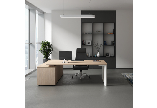 Стол на опорной сервисной тумбе (правый) Марко, цвет светлый дуб + белый