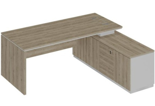 Стол руководителя (опора ДСП) на опорной тумбе Римини Т, цвет дуб светлый + белый + дуб светлый