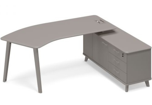 Стoл руководителя эргономичный (тип 5) на опорной тумбе правый Види Металл, цвет мокко