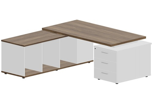 Стол на двух опорных тумбах (левый) Эльберт, цвет орех + белый