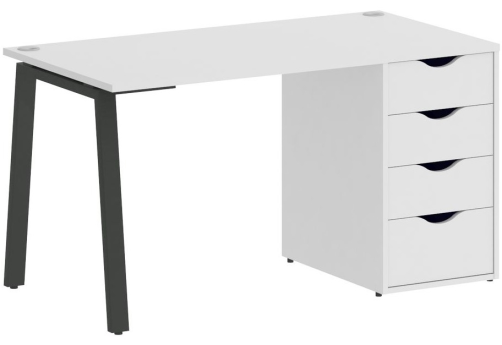 Стол письменный с тумбой 4 ящика, цвет белый + антрацит