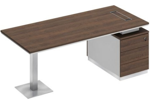 Стол руководителя на опорной тумбе Римини Т, цвет дуб темный + белый + дуб темный