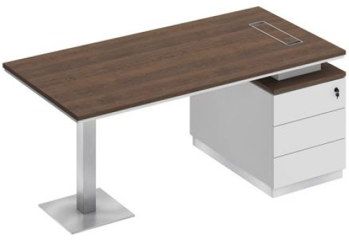 Стол руководителя на опорной тумбе Римини Т, цвет дуб темный + белый + белый