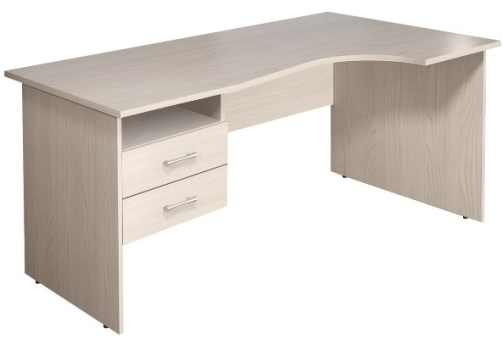 Стол криволинейный с тумбой правый, цвет дуб молочный