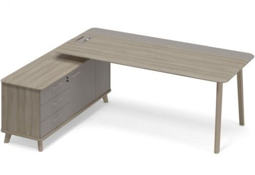 Стол руководителя на опорной тумбе левый (тип 1) Види Вуд, цвет вяз + мокко