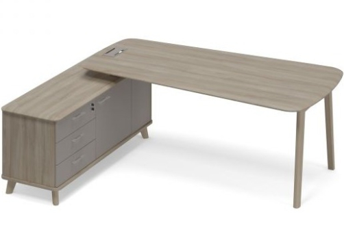 Стол руководителя на опорной тумбе левый (тип 3) Види Вуд, цвет вяз + мокко