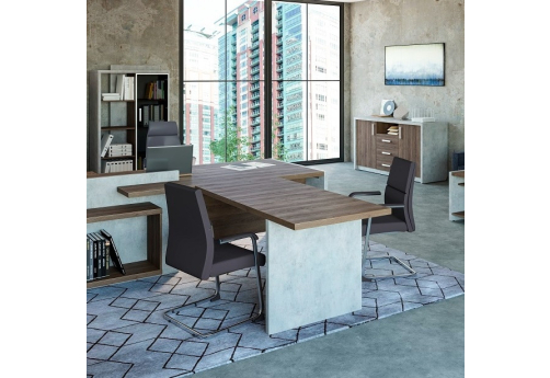 Стол рабочий правый с брифинг-приставкой Монреаль, цвет дуб + бетон