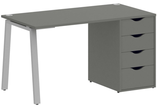Стол письменный с тумбой 4 ящика, цвет металлик + серый