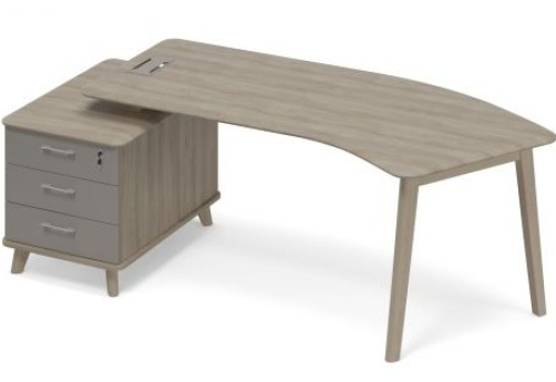 Стол руководителя эргономичный на малой опорной тумбе левый (тип 5) Види Вуд, цвет вяз + мокко