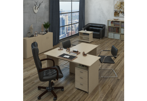 Стол руководителя с брифинг-приставкой Камея, цвет клен