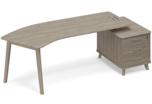 Стол руководителя эргономичный на малой опорной тумбе правый (тип 5) Види Вуд, цвет вяз