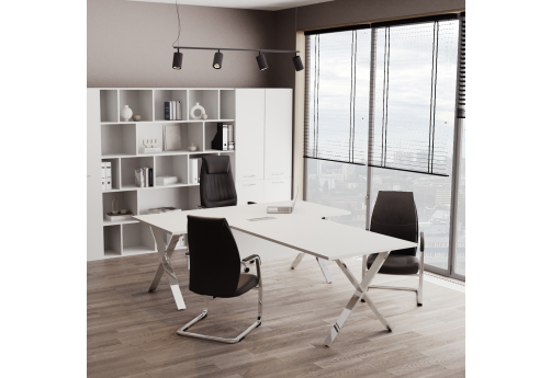 Стол руководителя с царгой и брифинг-приставкой Квентин, цвет белый