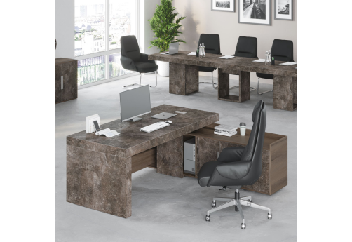 Стол письменный с тумбой Супер Т, цвет вяз + бетон темный