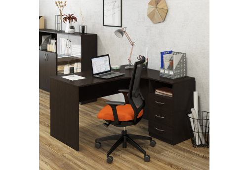 Стол эргономичный (правый) с приставной тумбой МЛ Стиль Венге, цвет венге