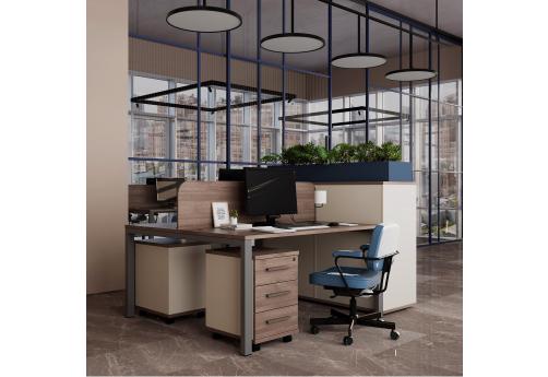 Бенч-система две столешницы с экраном Лиани, цвет шамони темный