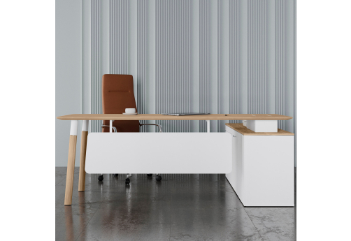 Стол руководителя левый Милтон, цвет дуб светлый + белый бриллиант