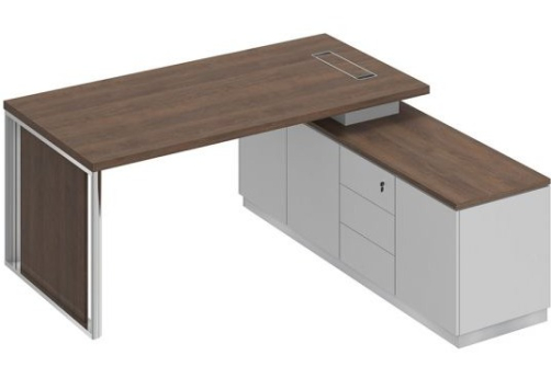 Стол на опорной тумбе с декоративной вставкой Римини, цвет дуб темный + белый + белый