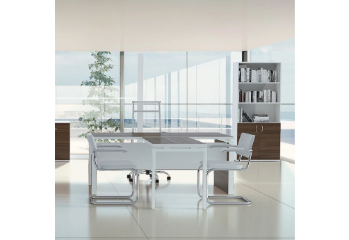 Стол руководителя с брифинг-приставкой Аруба, цвет темный дуб