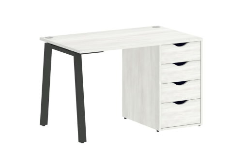 Стол письменный с тумбой 4 ящика, цвет белое дерево + антрацит