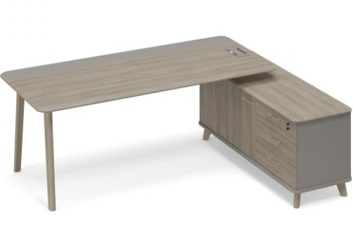 Стол руководителя на опорной тумбе правый (тип 1) Види Вуд, цвет мокко + вяз