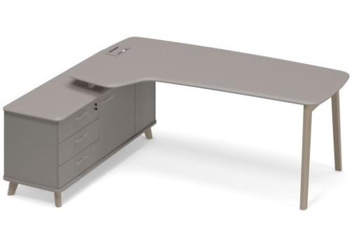 Стол руководителя эргономичный на опорной тумбе левый (тип 4) Види Вуд, цвет вяз + мокко