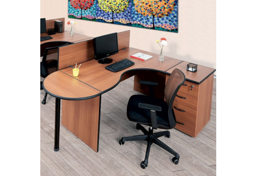 Стол эргономичный с приставкой, тумбой и экраном Линси, цвет орех