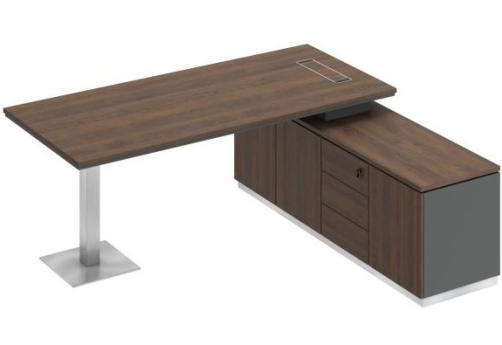 Стол руководителя на опорной тумбе Римини Т, цвет дуб темный + антрацит + дуб темный