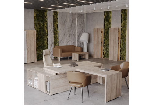 Стол письменный на опорной тумбе с брифинг-приставкой Пальмира, цвет вяз