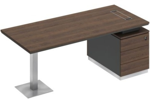 Стол руководителя на опорной тумбе Римини Т, цвет дуб темный + антрацит + дуб темный