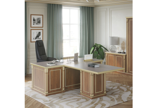 Стол письменный с брифинг-приставкой Голден, цвет орех