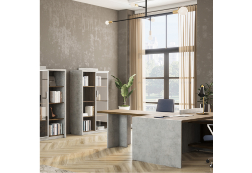 Стол рабочий правый с брифинг-приставкой Монреаль, цвет дуб + бетон