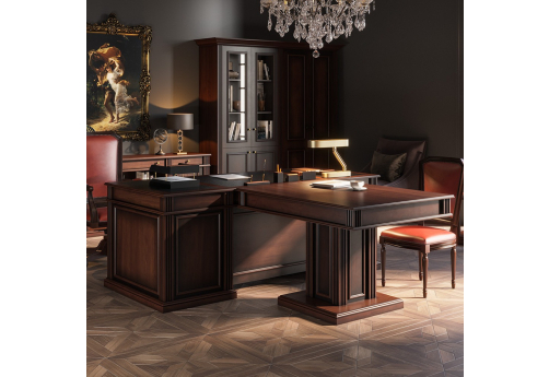 Стол руководителя с брифинг-приставкой правый Альберо, цвет орех темный