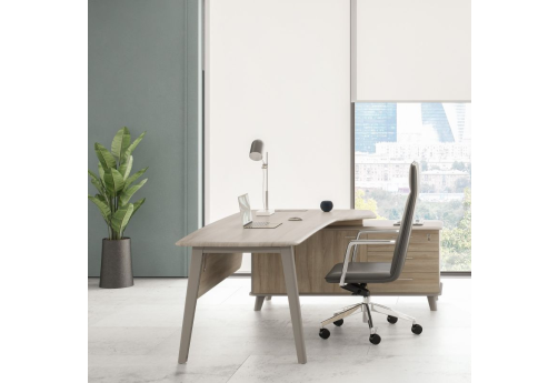 Стoл руководителя правый (тип 4) эргономичный с тумбой Види Металл, цвет мокко + вяз