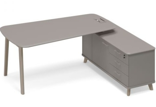 Стол руководителя на опорной тумбе правый (тип 3) Види Вуд, цвет вяз + мокко