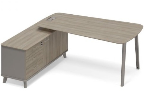 Стoл руководителя на опорной тумбе левый (тип 3) Види Металл, цвет мокко + вяз