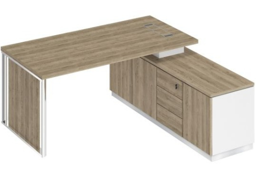 Стол на опорной тумбе с декоративной вставкой Римини, цвет дуб светлый + белый + дуб светлый