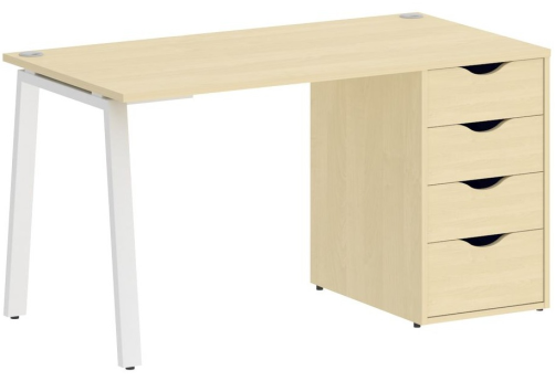 Стол письменный с тумбой 4 ящика, цвет клен + белый