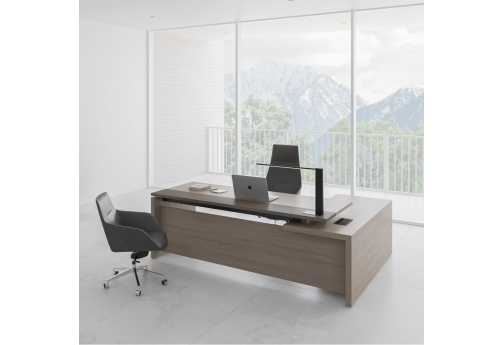 Стол руководителя с приставкой боковой левый Британия, цвет дуб + серый