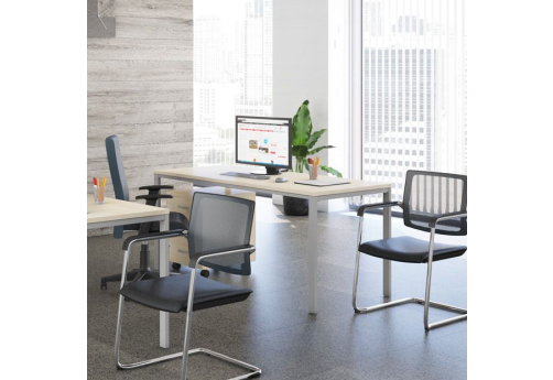 Стол письменный на металлокаркасе Прайм Металл 25, цвет шамони светлый + серый